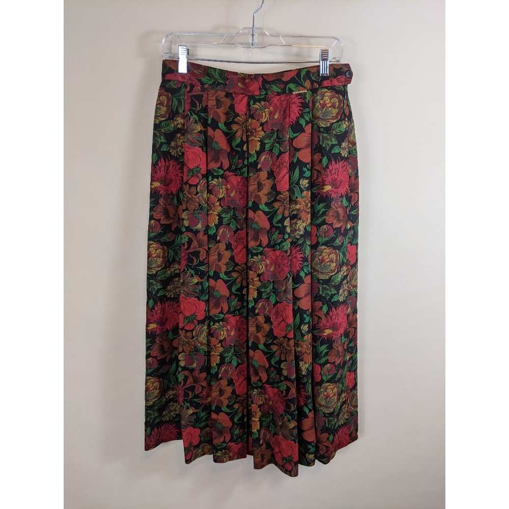 Vintage Geiger Collections Pleated Wool Skirt Floral Print